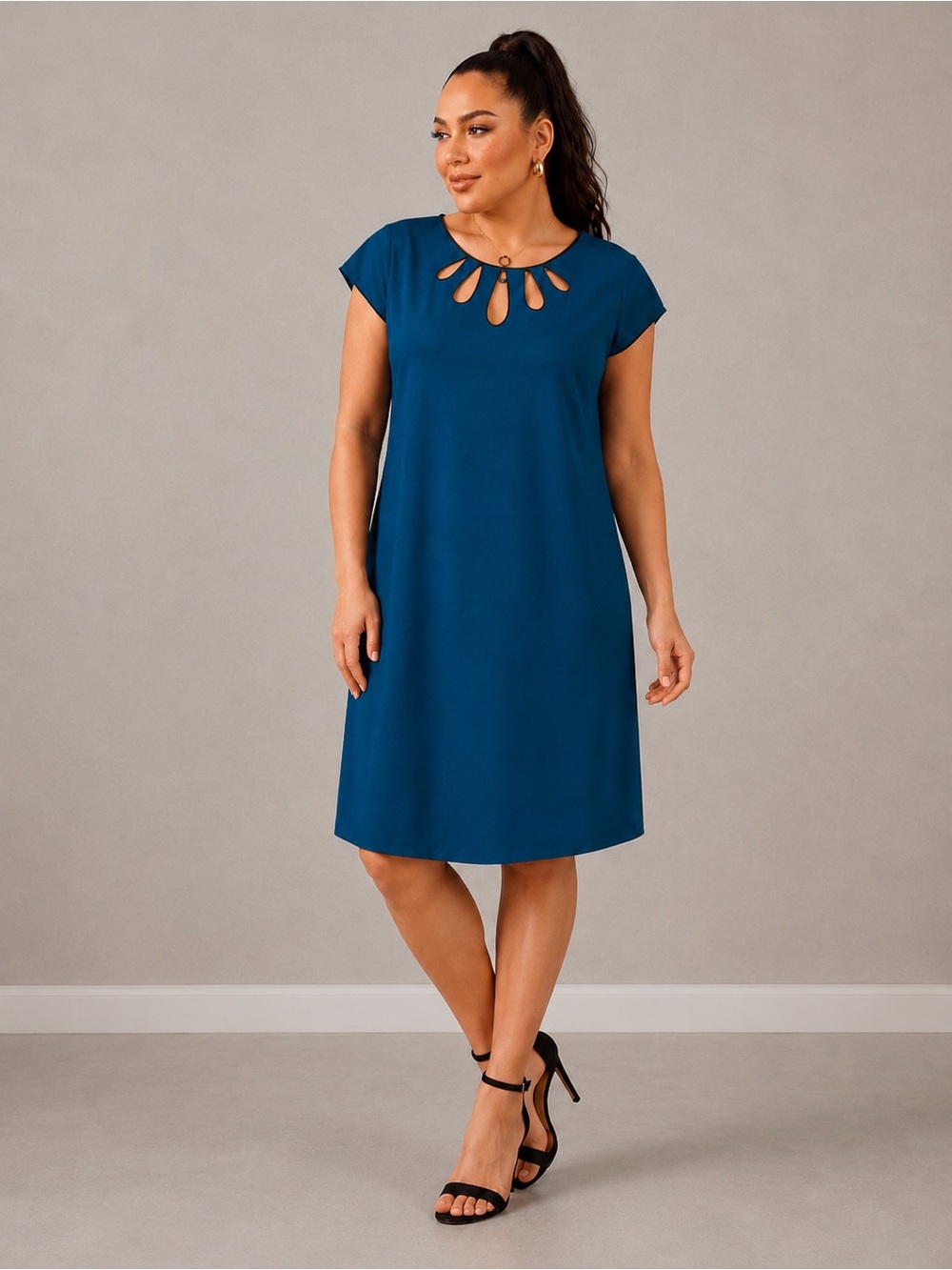 Apt. 9 Teal Sleeveless Sheath Dress with Keyhole Cutouts and Slim Belt